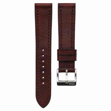 Full-Stitch Mahogany Red Leather Watch Strap