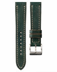 Full-Stitch Pine Green Leather Watch Strap