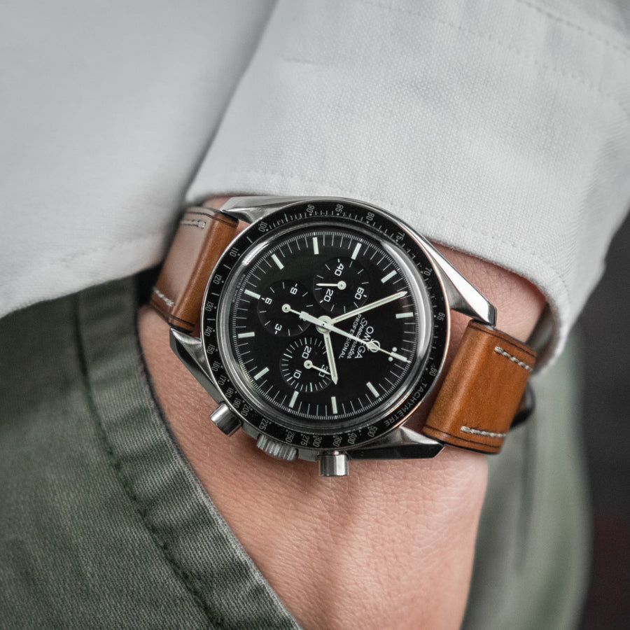 Full-Stitch Whiskey Shell Cordovan Leather Watch Strap - Two Stitch Straps