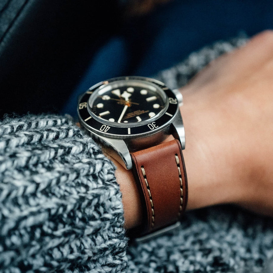Full-Stitch Whiskey Shell Cordovan Leather Watch Strap - Two Stitch Straps