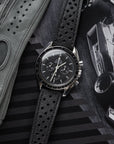 Corfam Style Racing Black Leather Watch Strap - Two Stitch Straps