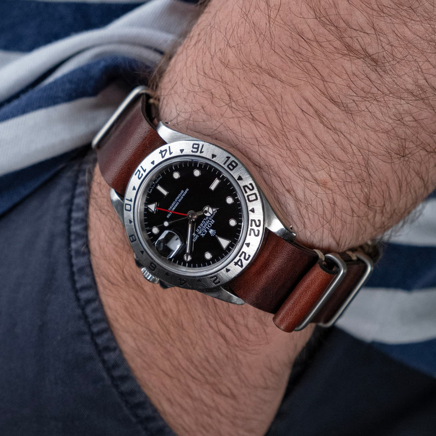 Mahogany Red Leather Military Watch Strap