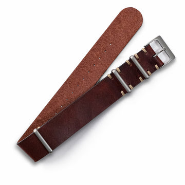 Mahogany Red Leather NATO Watch Strap - Two Stitch Straps