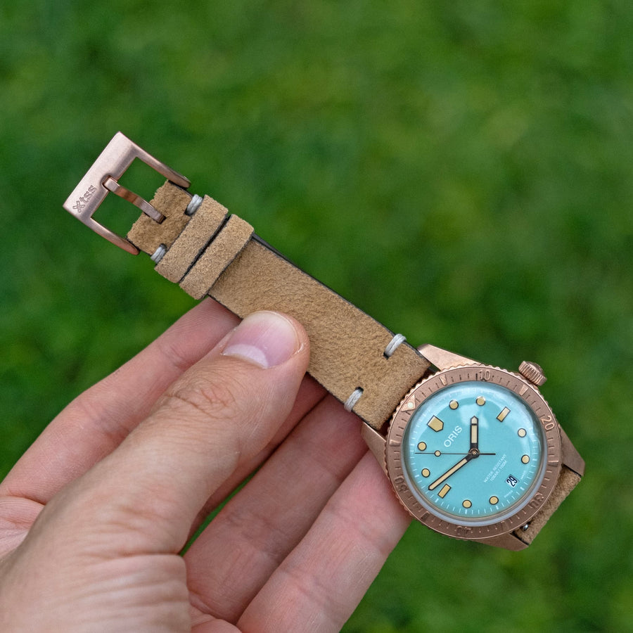 Two-Stitch Beige Reversed Leather Watch Strap
