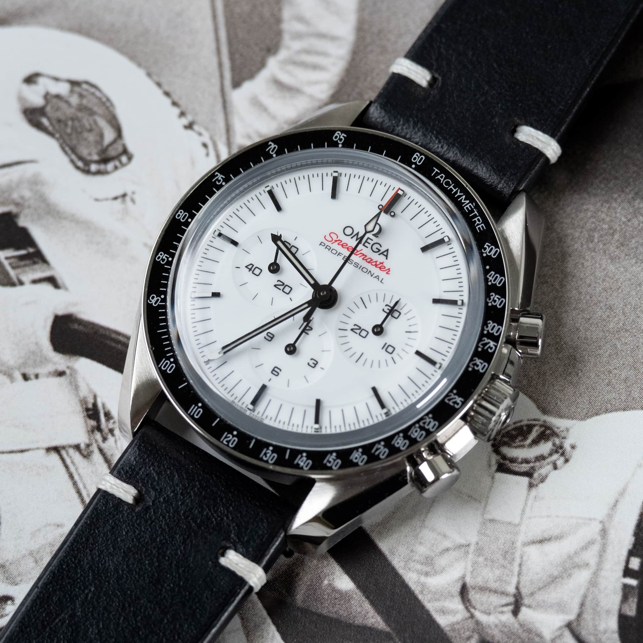 Two-Stitch Black Leather Watch Strap