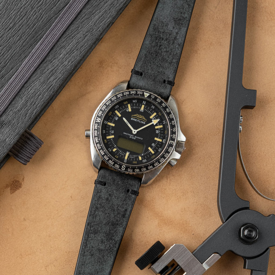 Two-Stitch Coal Leather Watch Strap - Two Stitch Straps