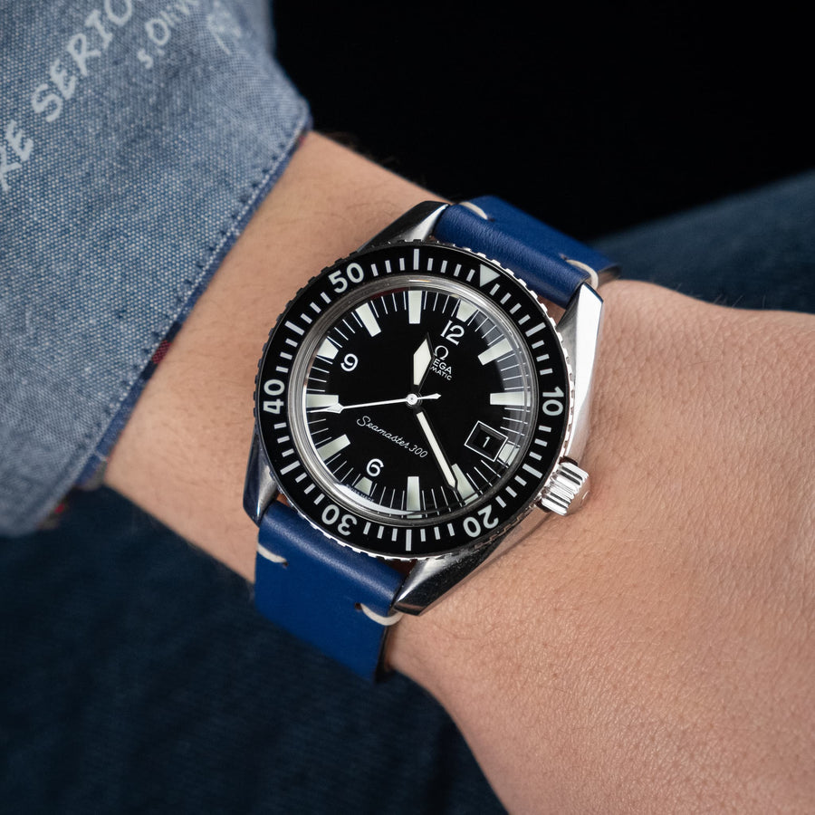 Two-Stitch Cobalt Blue Leather Watch Strap