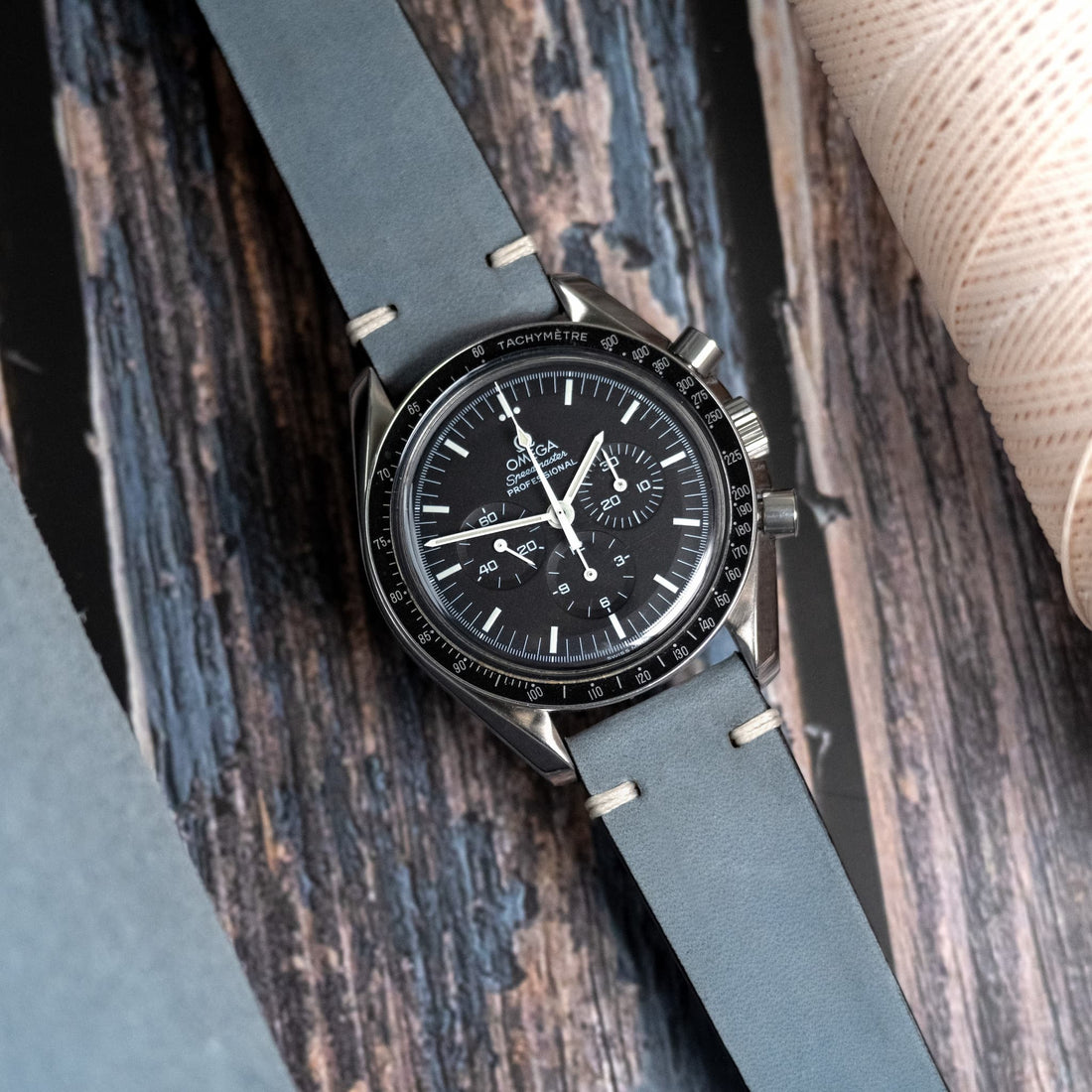 Two-Stitch Seafoam Blue Leather Watch Strap