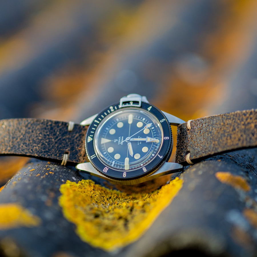 Two-Stitch Vintage Black Leather Watch Strap - Two Stitch Straps