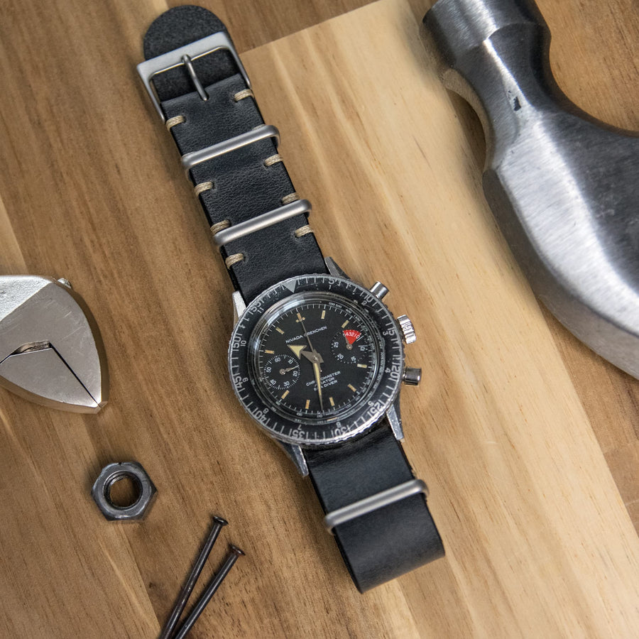Vintage Grey Leather Military Watch Strap