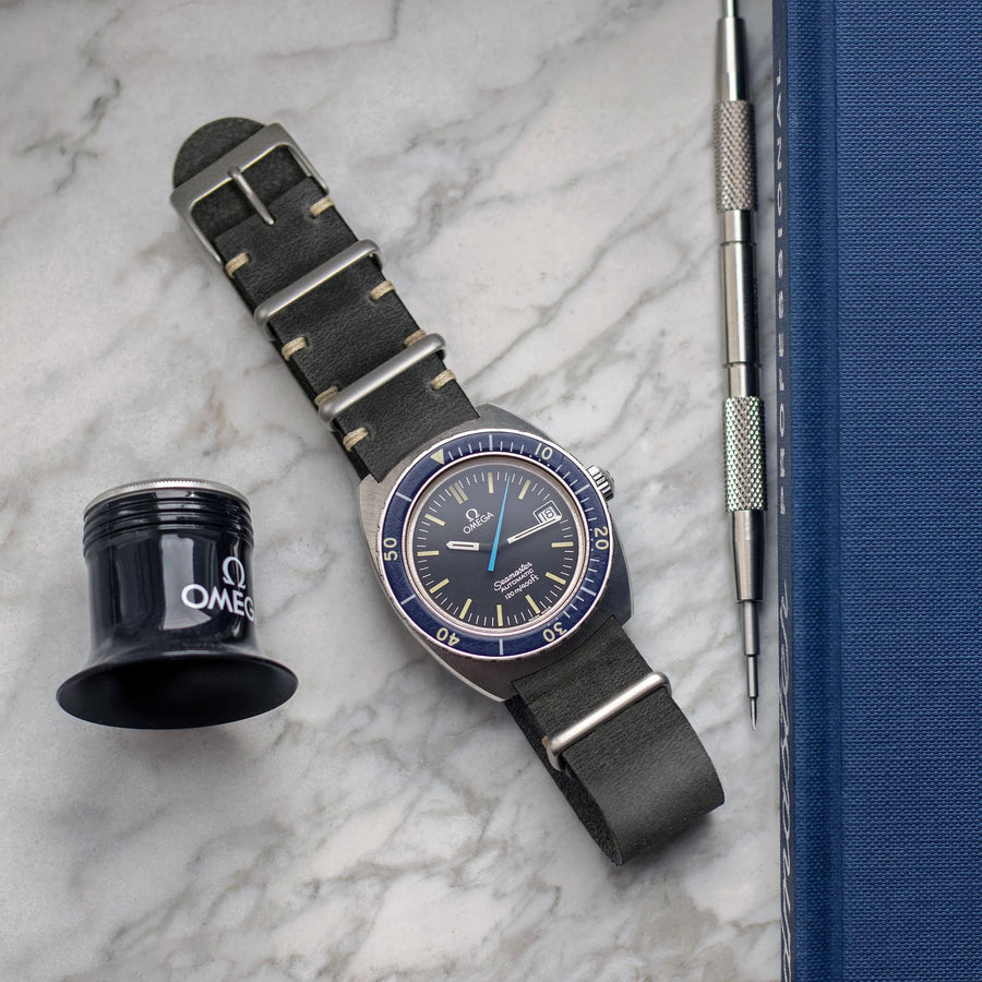 Vintage Grey Leather Military Watch Strap
