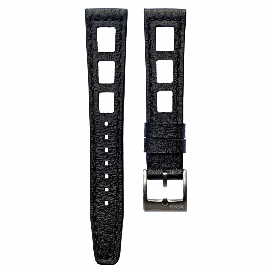 Yema Style Racing Black Leather Watch Strap - Two Stitch Straps