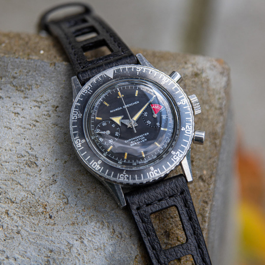 Yema Style Racing Black Leather Watch Strap - Two Stitch Straps