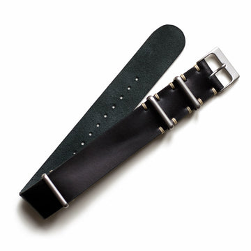 Black Leather NATO Watch Strap - Two Stitch Straps