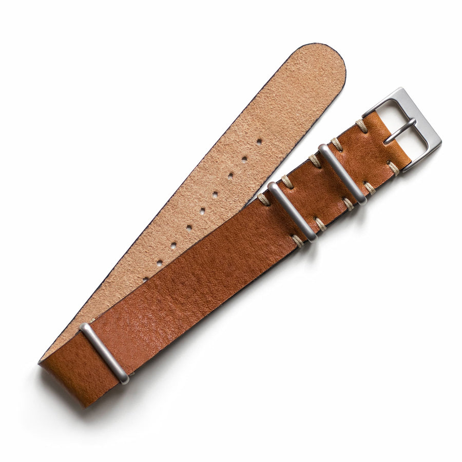 Caramel Leather NATO Watch Strap - Two Stitch Straps