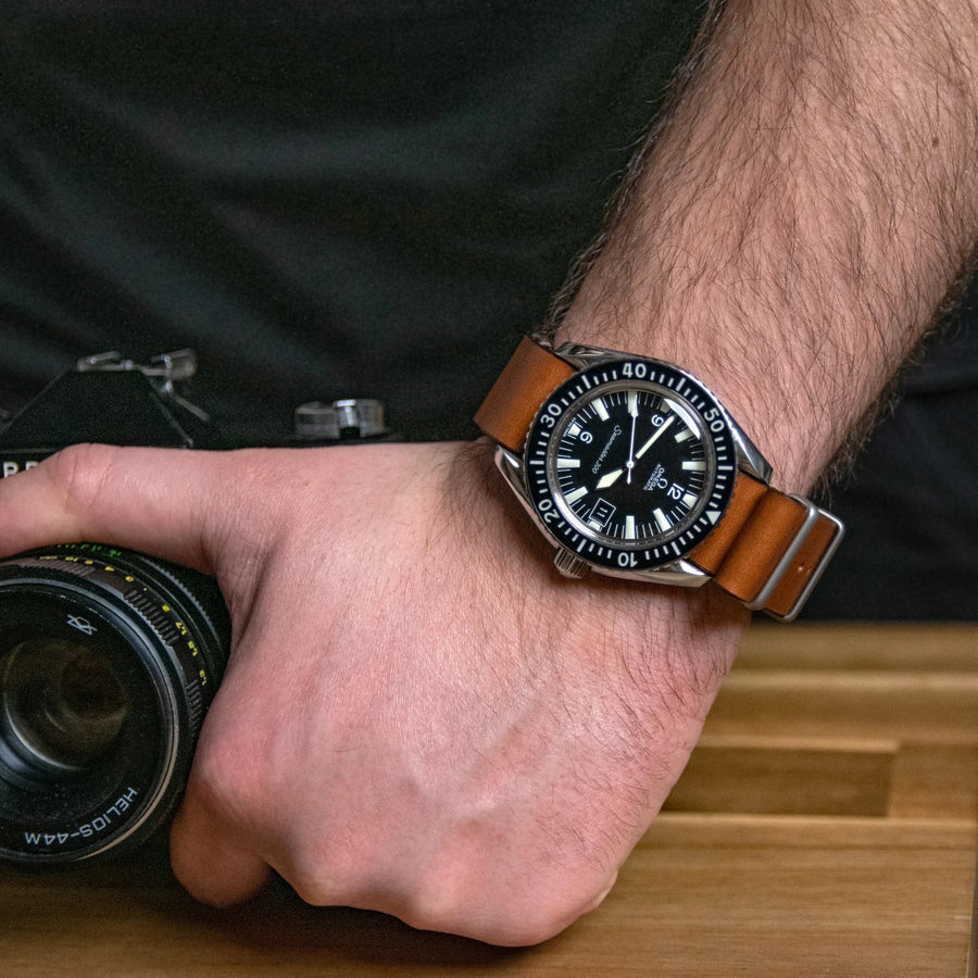 Caramel Leather NATO Watch Strap - Two Stitch Straps