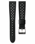 Corfam Style Racing Black Leather Watch Strap - Two Stitch Straps