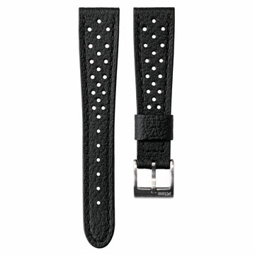 Corfam Style Racing Black Leather Watch Strap - Two Stitch Straps