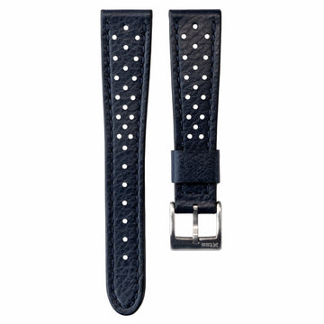 Corfam Style Racing Navy Blue Leather Watch Strap - Two Stitch Straps