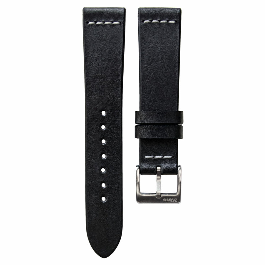 Cross-Stitch Black Leather Watch Strap - Two Stitch Straps
