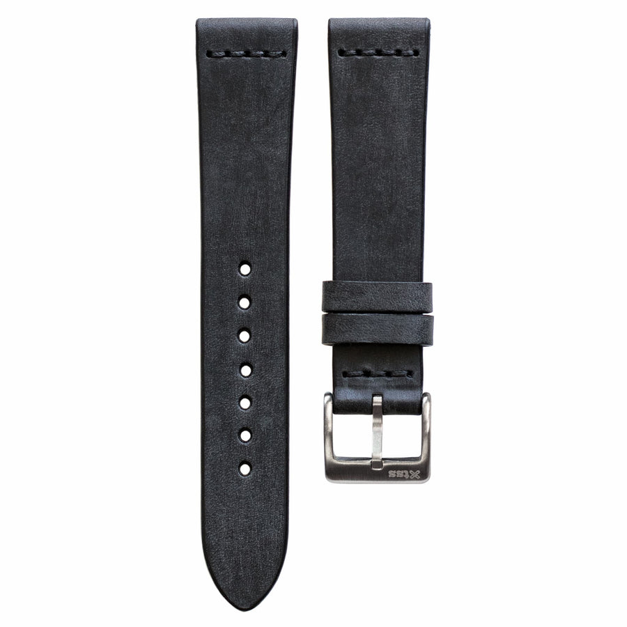 Cross-Stitch Coal Leather Watch Strap - Two Stitch Straps