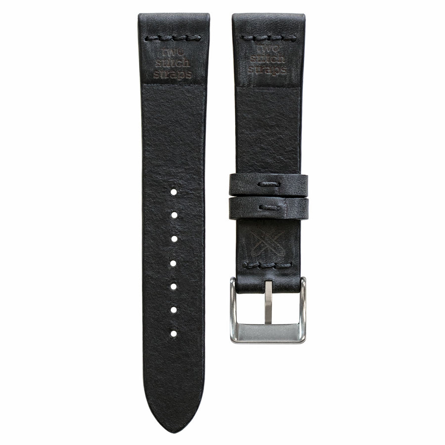 Cross-Stitch Coal Leather Watch Strap - Two Stitch Straps