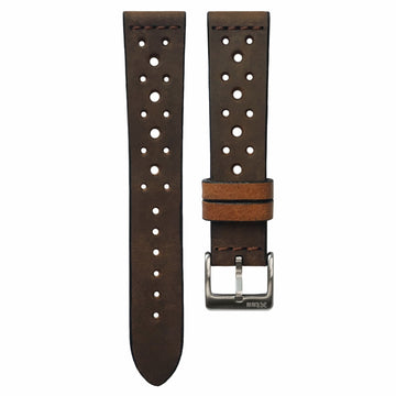 Cross-Stitch Racing Coffee Leather Watch Strap - Two Stitch Straps