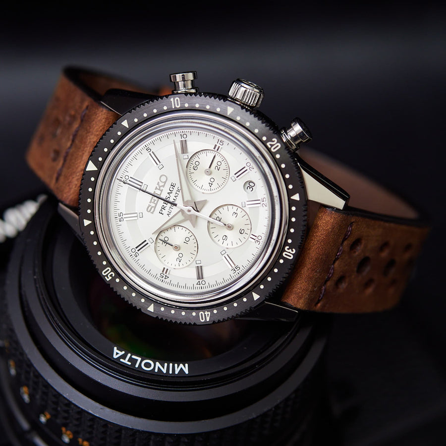 Cross-Stitch Racing Coffee Leather Watch Strap - Two Stitch Straps