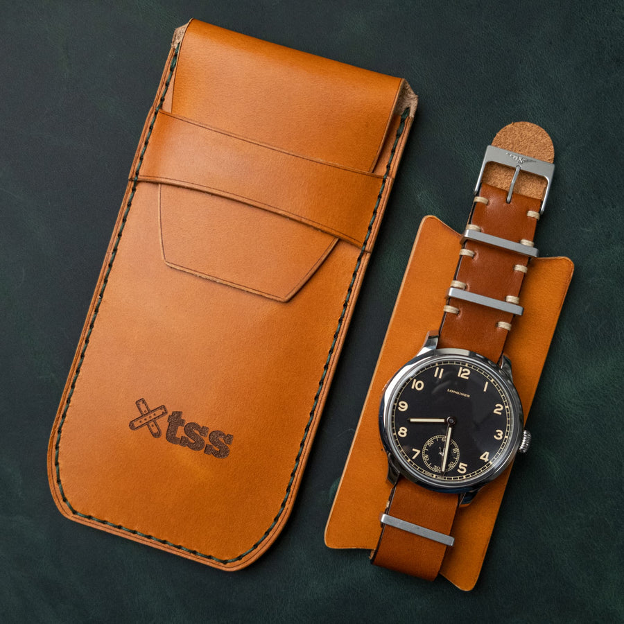 Single Watch Honey Leather Pouch - Two Stitch Straps