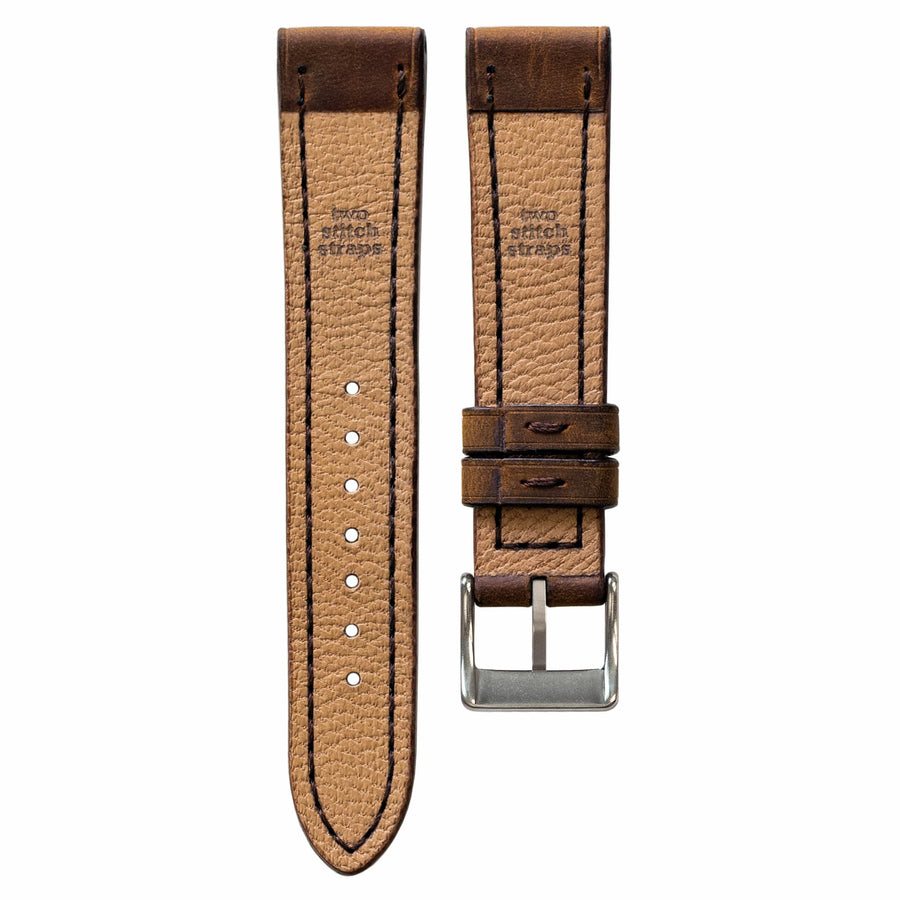 Full-Stitch Root Beer Leather Watch Strap - Two Stitch Straps