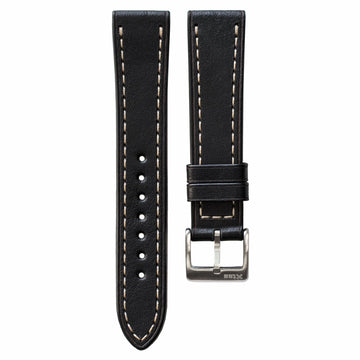 Full-Stitch Black Leather Watch Strap - Two Stitch Straps