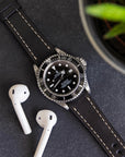 Full-Stitch Black Leather Watch Strap - Two Stitch Straps