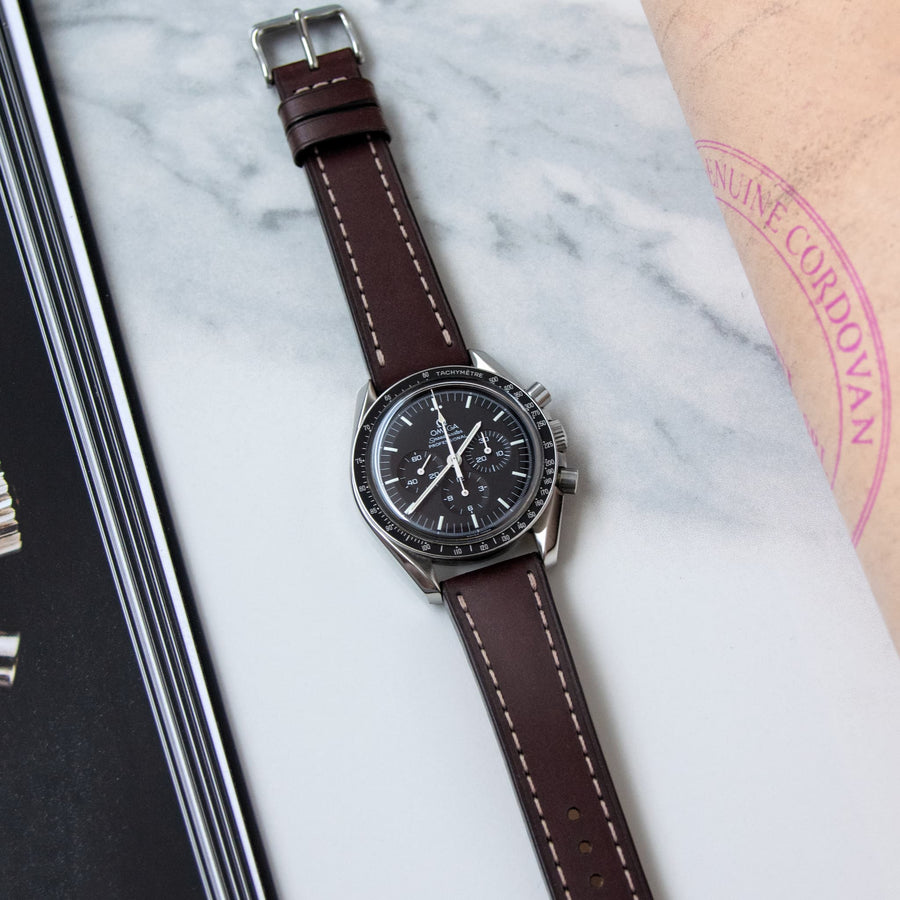Full-Stitch Burgundy Shell Cordovan Leather Watch Strap - Two Stitch Straps