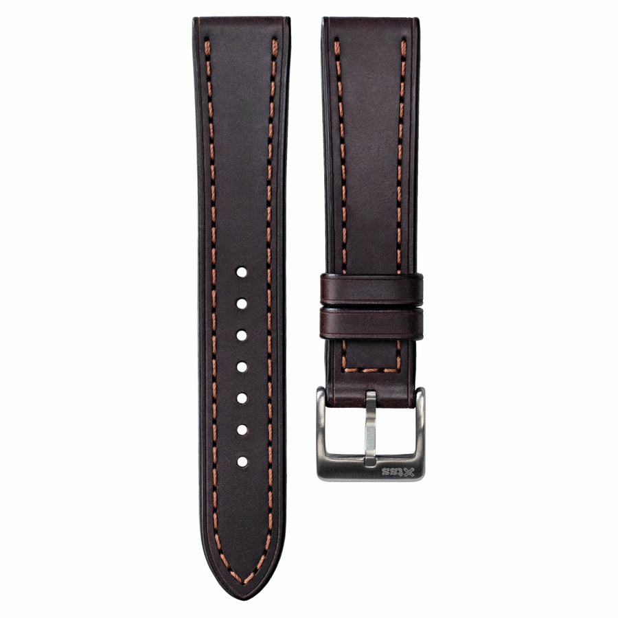 Full-Stitch Dark Brown Shell Cordovan Leather Watch Strap - Two Stitch Straps