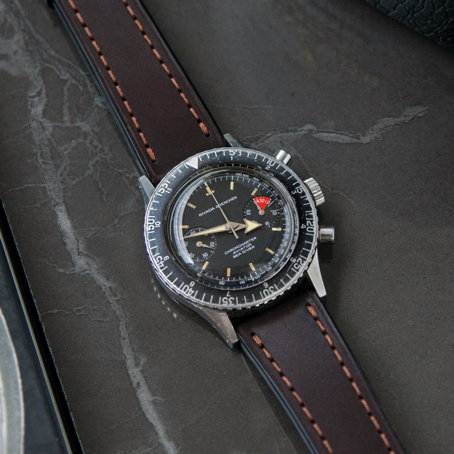 Full-Stitch Dark Brown Shell Cordovan Leather Watch Strap - Two Stitch Straps
