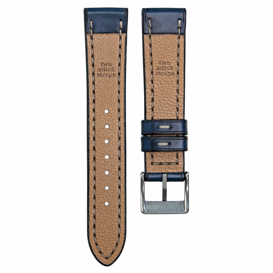Full-Stitch Denim Blue Leather Watch Strap - Two Stitch Straps
