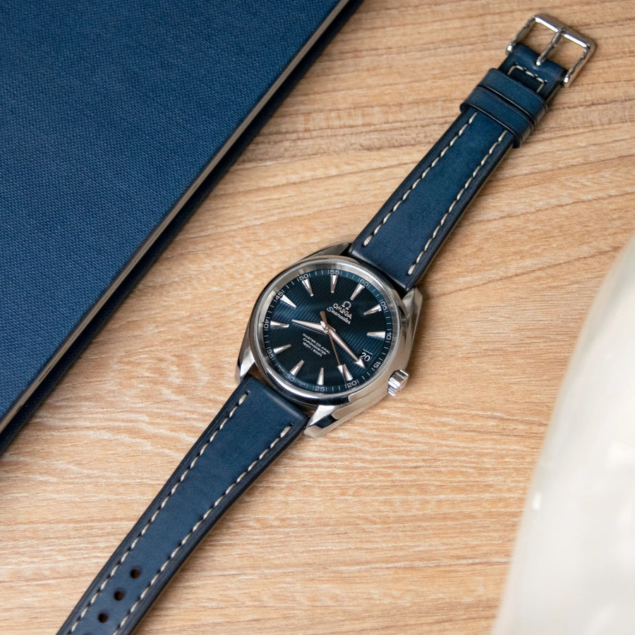 Full Stitch Denim Blue Leather Watch Strap