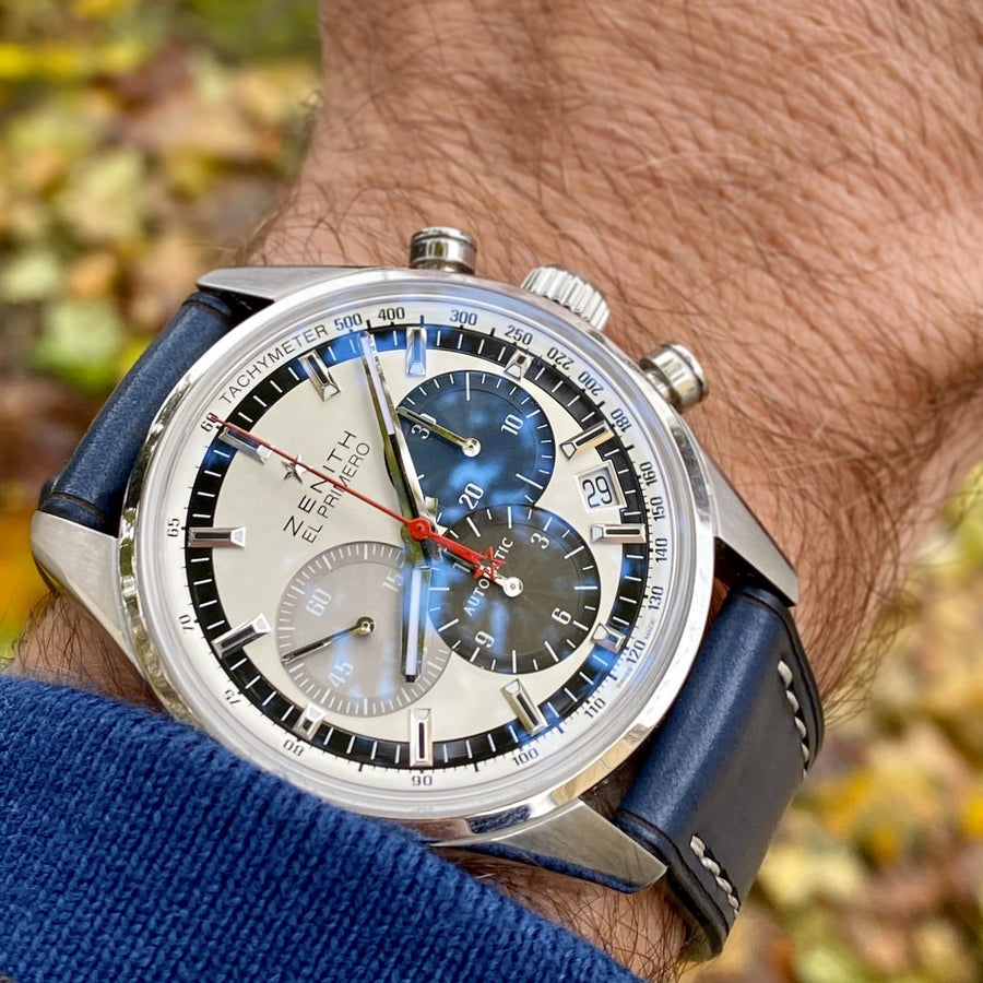 Full-Stitch Denim Blue Leather Watch Strap - Two Stitch Straps