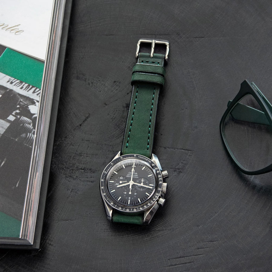 Full-Stitch Forest Green Leather Watch Strap - Two Stitch Straps