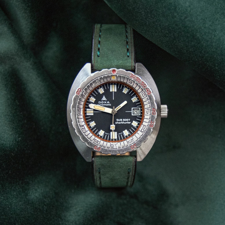 Full-Stitch Forest Green Leather Watch Strap - Two Stitch Straps