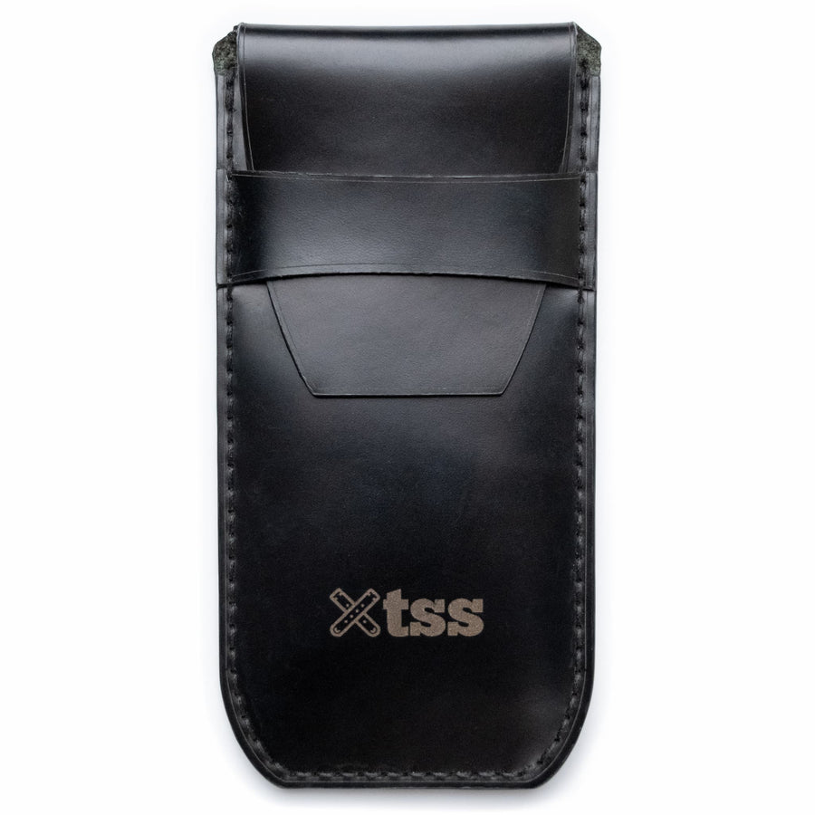 Single Watch Black Leather Pouch - Two Stitch Straps