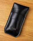 Single Watch Black Leather Pouch - Two Stitch Straps