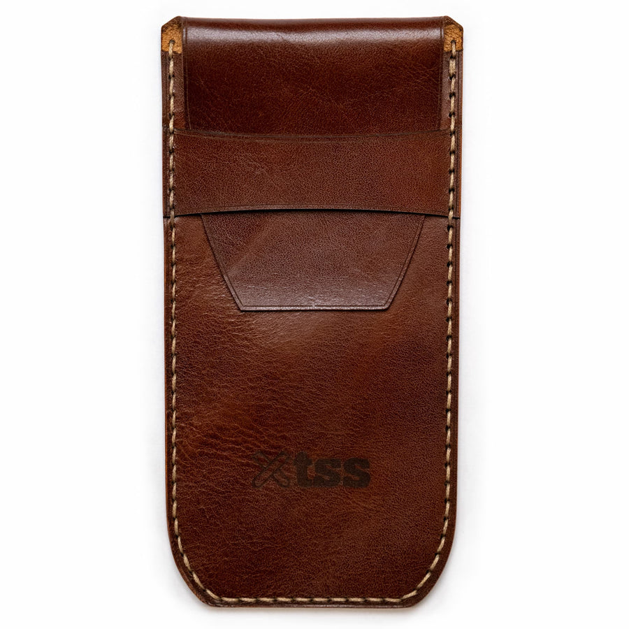 Single Watch Chocolate Leather Pouch - Two Stitch Straps