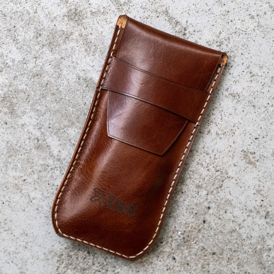 Single Watch Chocolate Leather Pouch - Two Stitch Straps
