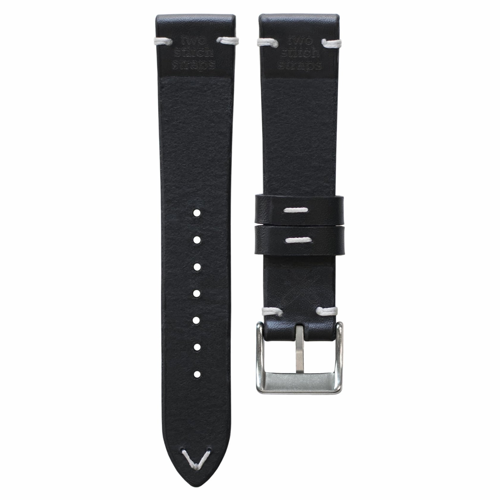 Two-Stitch Black Leather Watch Strap