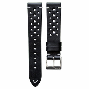 Two-Stitch Racing Black Leather Watch Strap - Two Stitch Straps