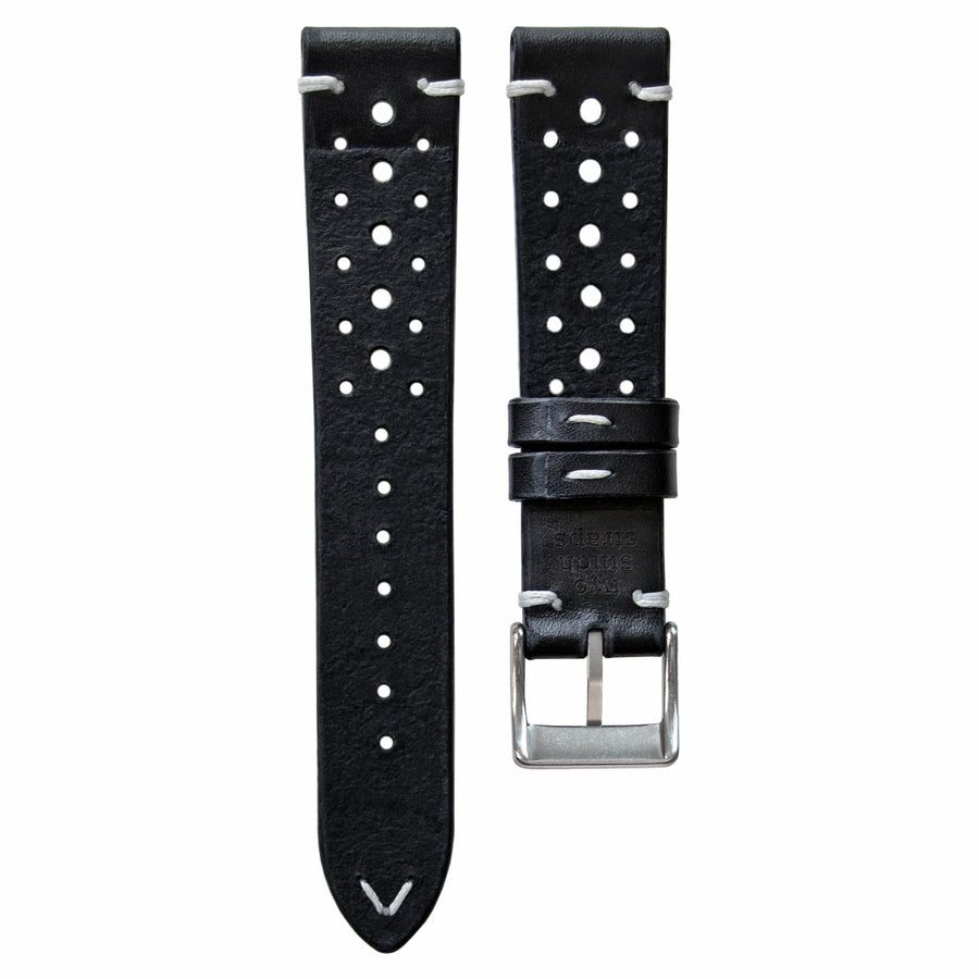 Two-Stitch Racing Black Leather Watch Strap - Two Stitch Straps