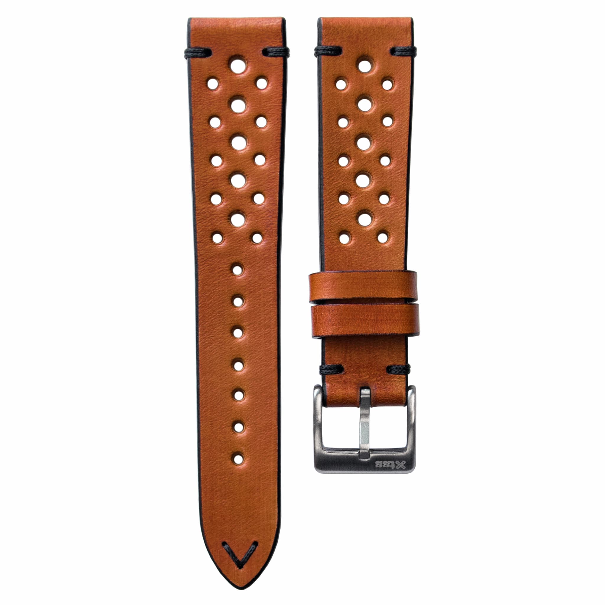 Two-Stitch Racing Honey Leather Watch Strap